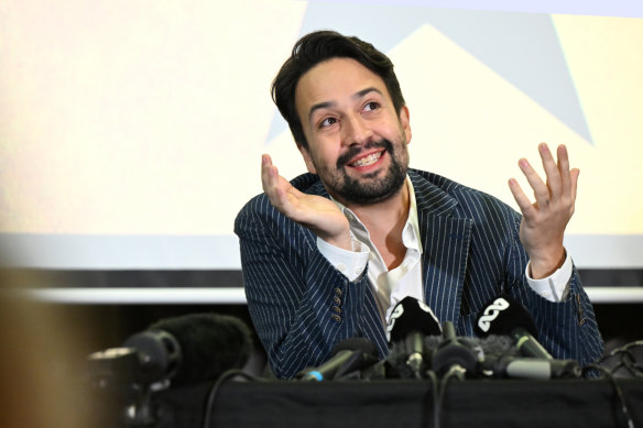 “My kids were the same age as Bluey and Bingo so it hit us at the exact right time”: Lin-Manuel Miranda at a media conference in Brisbane on Sunday.