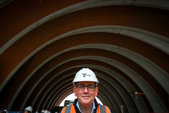 In happier times: Premier Daniel Andrews touring a Metro Tunnel site last year. 