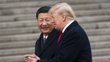 President Donald Trump with President Xi Jinping of China during a welcome ceremony in Beijing.