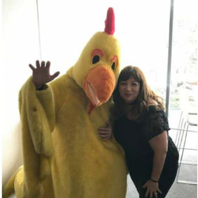 Former executive director of Global Student Recruitment and Mobility, Michelle Carlin with the "Fluffy Duck" mascot.