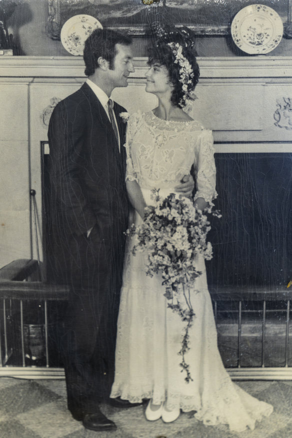 Bryan Brown and Rachel Ward on their wedding day in 1983.