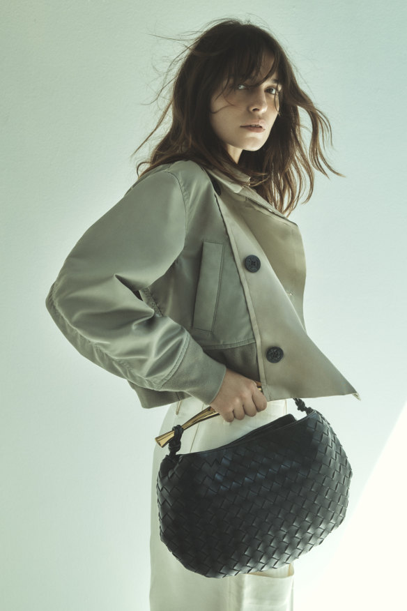 Sacai jacket, $1824, from Net-a-Porter. Oroton culottes, $299.
Bottega Veneta “Sardine” bag, $5880.