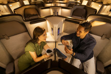 Mid-air meetings in Cathay Pacific’s Aria Suite centre seats.