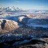 Jackson Hole town and valley and the Teton Mountain Range.
