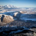 Jackson Hole town and valley and the Teton Mountain Range.