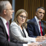 Prime Minister Anthony Albanese, Victorian Premier Jacinta Allan and SA Premier Peter Malinauskas at a national cabinet meeting last year.