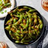 Edamame with spicy garlic sauce.