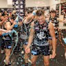 Jack Ison of the Blues receives a Gatorade shower after winning on debut.