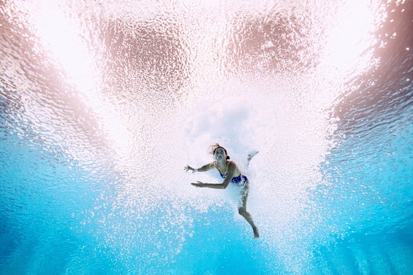 Ana Carvajal competes in the 2025 World Aquatics Championships in Singapore.