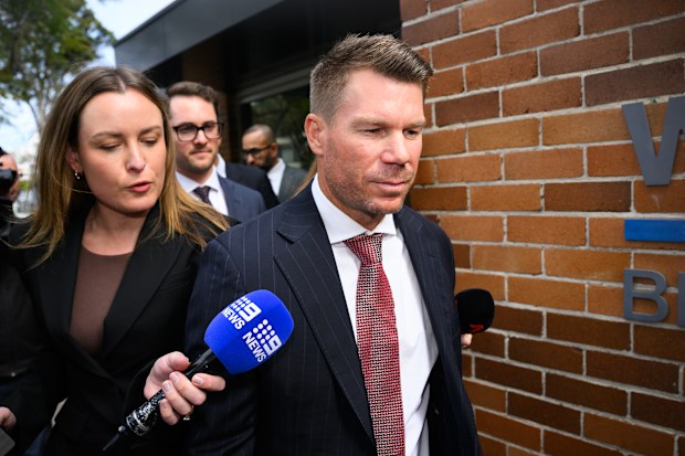 Former Australian Test cricketer David Warner leaves Waverley Local Court on Tuesday.