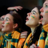 Fans watch the Matildas against Denmark at Melbourne’s Federation Square.