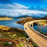 The Kylesku Bridge spanning Loch a’ Chairn Bhain in the Scottish Highlands.