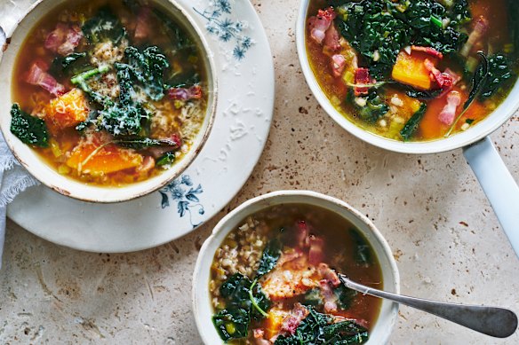 Danielle Alvarez’s pumpkin, pancetta and barley soup.