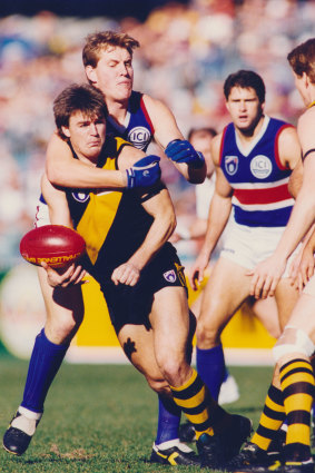 Footscray’s Ilija Grgic lays a tackle.