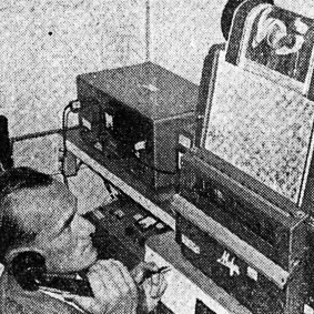 At 7.56pm Mr. Don Bowler, in The Age pictorial department, checks the finished picture as the return transmission from London ends. The whole “there-and-back” operation took 57 minutes. 