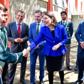 Premier Gladys Berejiklian at Randwick Boys' High School, which could become a co-ed school. 