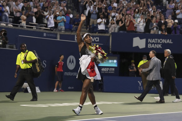 Serena Williams farewells her Toronto fans after falling to Belinda Bencic in straight sets.