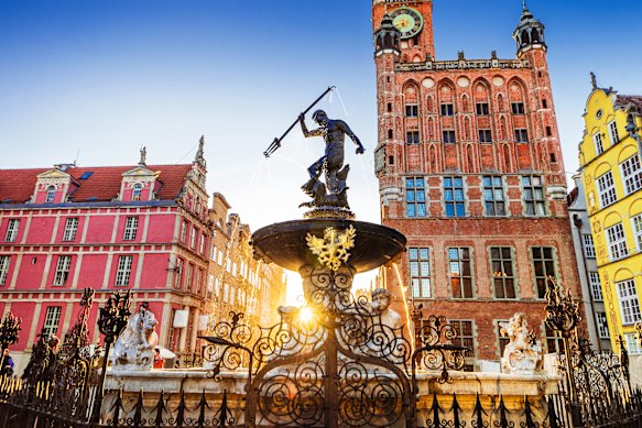 Fountain in the old centre of Gdansk, Poland.