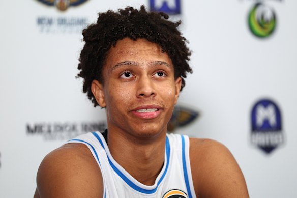 Melbourne United’s Dash Daniels speaking to media post game.