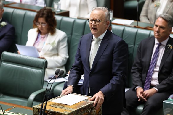 Prime Minister Anthony Albanese during question time at Parliament House in Canberra on Monday.