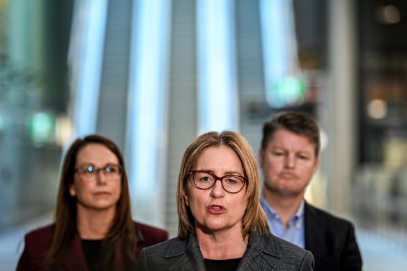 Treasurer Jaclyn Symes, Premier Jacinta Allan and Education Minister Ben Carroll will be targeted by teacher protests.