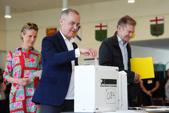 Canada’s Prime Minister, Mark Carney, casts his vote in Ottawa on Monday.