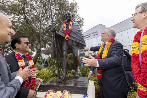 Prime Minister Scott Morrison unveiled the statue outside the Indian Community Centre in Rowville.