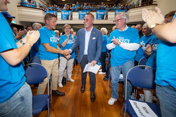 Tim Wilson and his supporters at this campaign launch in Brighton. 