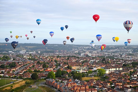 A mass ascent on the opening day of the Bristol International Balloon Fiesta.