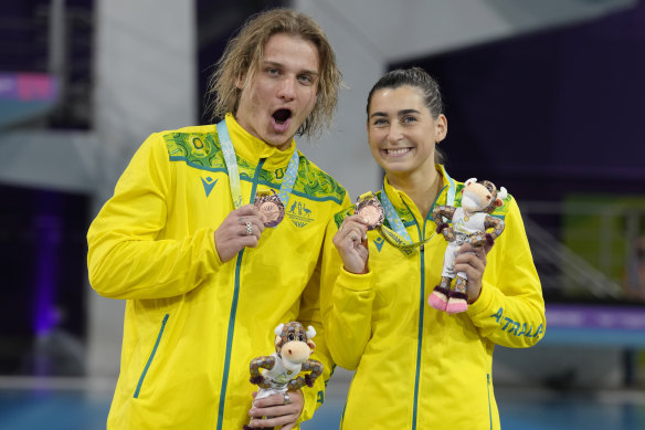 Australia’s Cassiel Rousseau and Emily Boyd pose with their bronze medals.