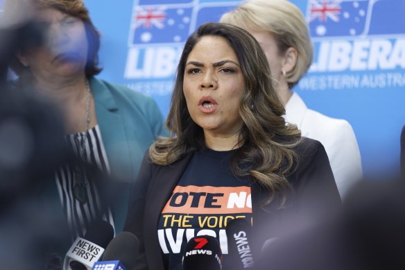 Jacinta Nampijinpa Price at the WA Liberals for No campaign launch in Perth last week.