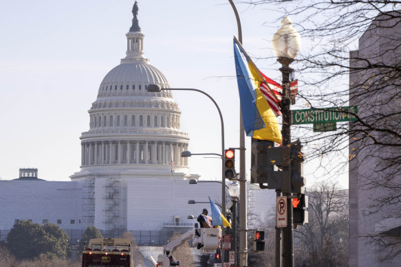 US and Ukrainian flags along Pennsylvania Avenue.