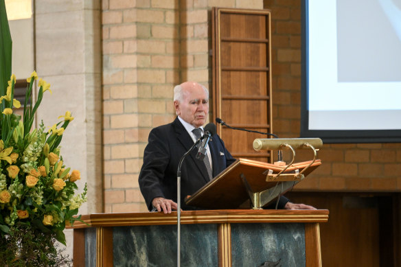 Former prime minister John Howard delivered a eulogy for the late Peter Reith.