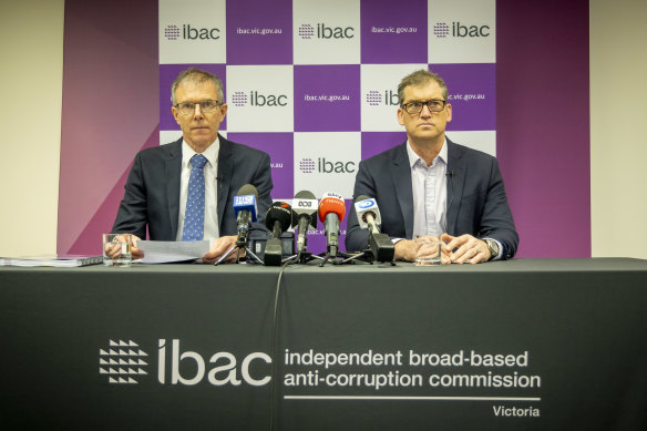 IBAC acting Commissioner Stephen Farrow (left) and Deputy Commissioner David Wolf. The watchdog has recommended an overhaul of council conduct and planning.