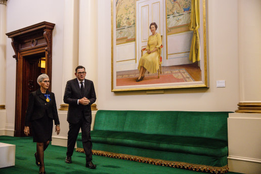 Governor Linda Dessau and Premier Daniel Andrews arriving at the King Charles III Proclamation Ceremony at Government House in September.