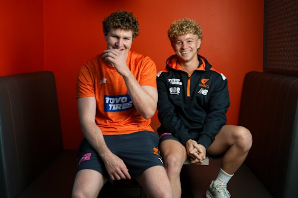 GWS Giants player Tom Green and social media content manager Jacob Gaynor, who host podcast In the Green Room. 