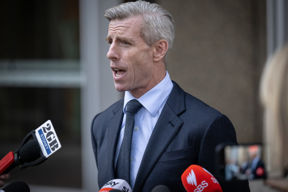 Justin Quill, one of Network Ten’s lawyers, outside the Federal Court in Sydney on April 15.