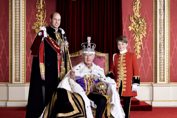 Britain’s King Charles III, the Prince of Wales and Prince George on the day of the coronation.
