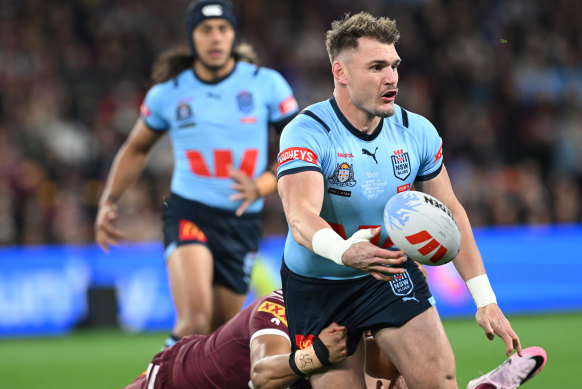 Wally Lewis Medal winner Angus Crichton, arguably in career-best form for the Blues under coach Michael Maguire.