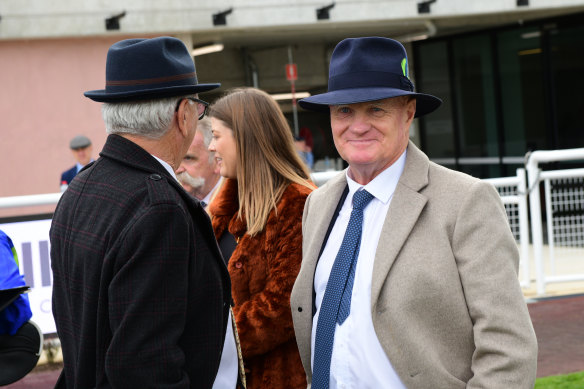 Colin McKenna celebrates Another Wil’s victory in the Testa Rossa Stakes.