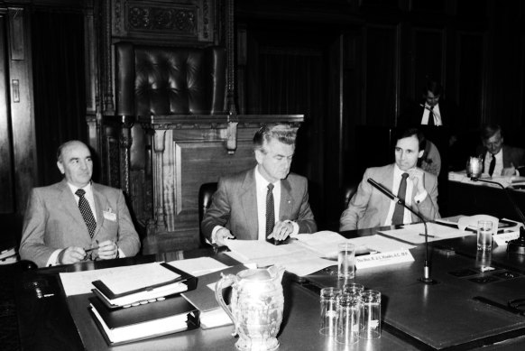 Bob Hawke and Paul Keating at the national economic summit in Canberra in 1983.