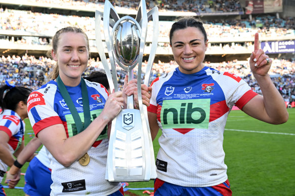 Tamika Upton and Millie Boyle after their grand final win.