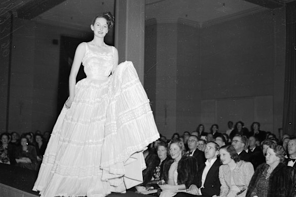 The Christian Dior fashion parade at David Jones in Sydney on July 31, 1948. 