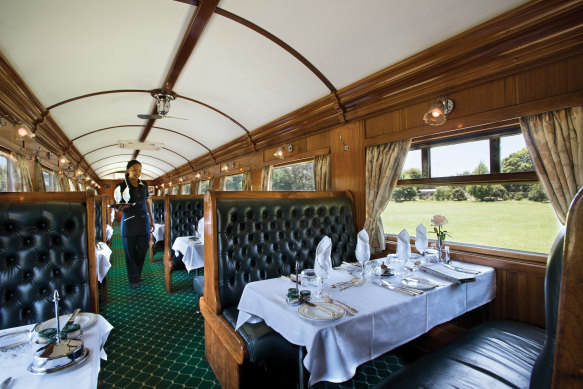 Bygone elegance … five-star dining on Rovos Rail.