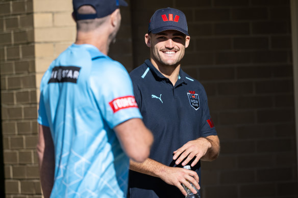 Nathan Cleary was a welcome visitor to the Blues’ camp on Thursday.