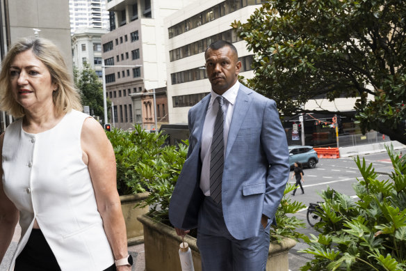 Kurtley Beale arriving at Downing Centre with his barrister on Wednesday.