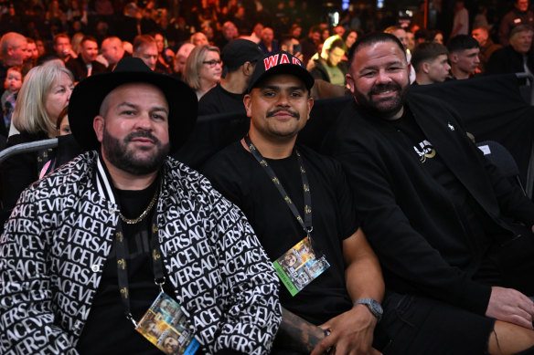 Latrell Mitchell at the boxing on Wednesday night with Trent and George Rose.