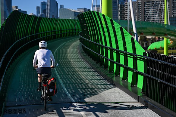The Docklands bike bridge will link with a “veloway” all the way back to Footscray. 