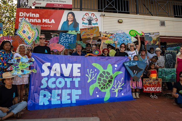 Protesters gather outside Kimberley MP Divina D’Anna’s office on Thursday.