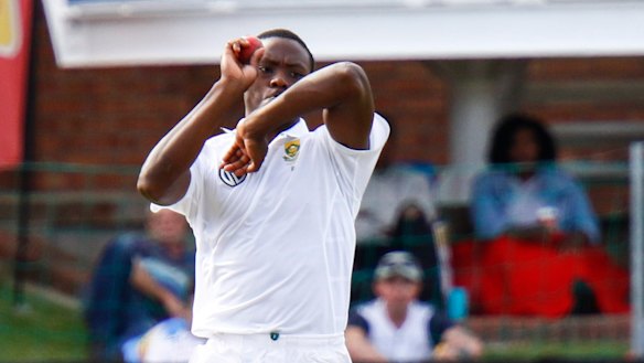 South Africa's Kagiso Rabada bowls on the first day of the second cricket test.